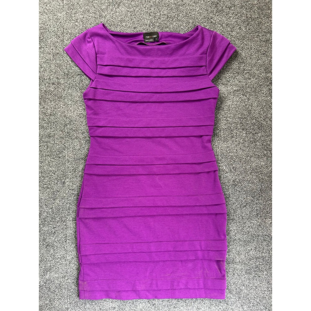 Max and Cleo Bandage Mini Dress Women 6 Purple Tiered Cap Sleeve Boat Neck